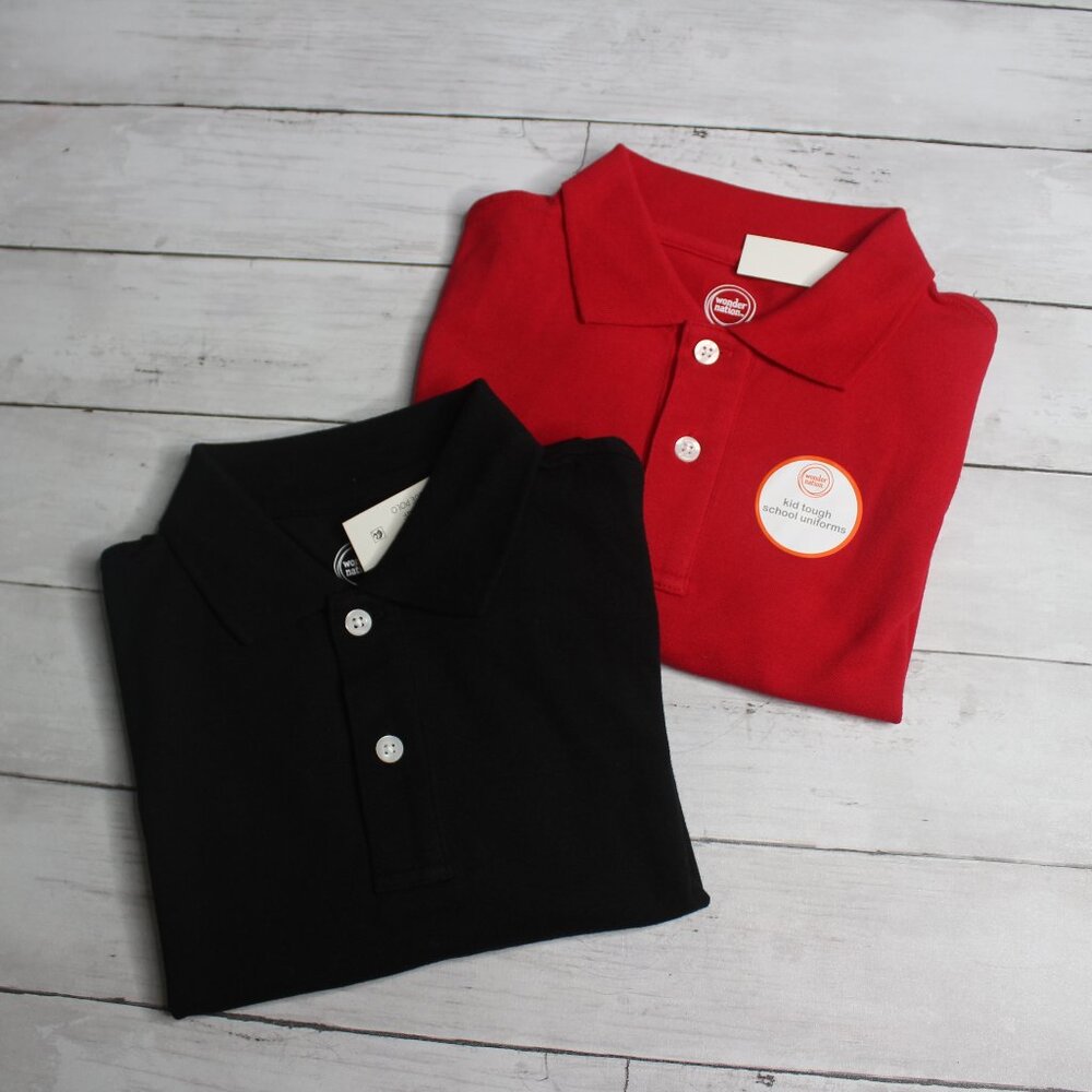 Wonder Nation Boy's Polo Shirt Size 8 Black Red Short Sleeve